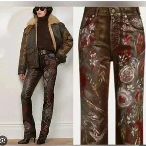 NEW Ralph Lauren Purple Kaida Metallic Bootcut Jeans In Lustrous Floral Size 27
